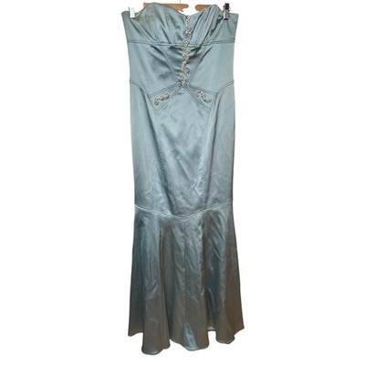 David Meister Lt.Blue Sateen Embellished Appliqué Corset Cocktail Party Dress 10