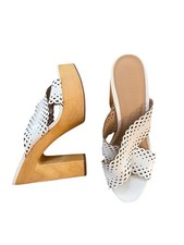 NWOT Veronica Beard Leather White and Tan Wedges 8.5