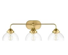 3 Light Brushed Gold 30 inch Vanity Light with Glass Shades