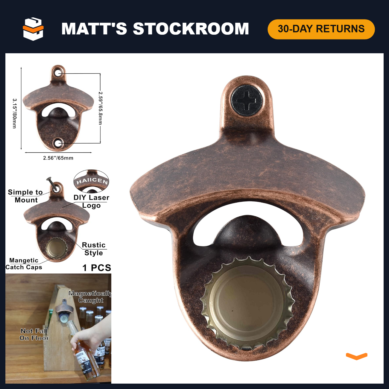 Antique Copper Wall Mounted Rustic Magnetic Beer Bottle Opener - Unique ...