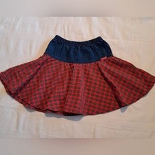Oshkosh girls skirt size 5 jean top, plaid red, green white and blue, Vintage