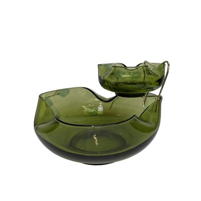 Anchor Hocking 3 Piece Vintage Chip Dip Set with Frame Avocado Green 70s Style