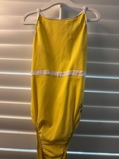 GK ELITE leotard GYMNASTICS DANCE AS adult small SUNI LEE yellow Lace Waist