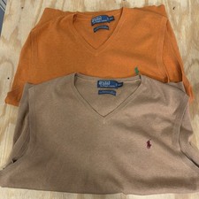 Polo Ralph Lauren Men  s V Neck Sweater Vest Orange Cotton Knit Preppy Size XXL