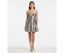 Alice + Olivia Women's Silver Strapless Mini Dress Size 0 Metallic Formal