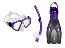 U.S. Divers Tiki Adult Snorkeling Set - Mask Fins Snorkel Gear Bag Purple L/XL