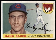 VG+/- MK HANK SAUER 1955 TOPPS #45 LOWER GRADE INK MARKED VINTAGE MLB TPHLC-9027