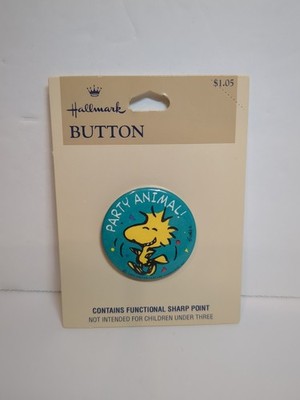 Vtg 1965 Hallmark Party Animal Woodstock (Peanuts) Button Pin Turquoise Lapel