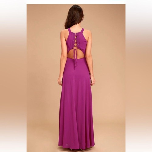 Maxi abito Lulus Super Starlet magenta stringato nuovo con etichetta taglia small - Foto 4 di 16