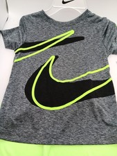 Nike Dri-FIT T-Shirt  Shorts Boy's Kid's Set Grey/Black/Neon Green Size 6 Youth