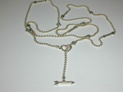 LAGOS CAVIAR LONG STERLING SILVER BEADED CHAIN HEARTS & ARROWS NECKLACE!