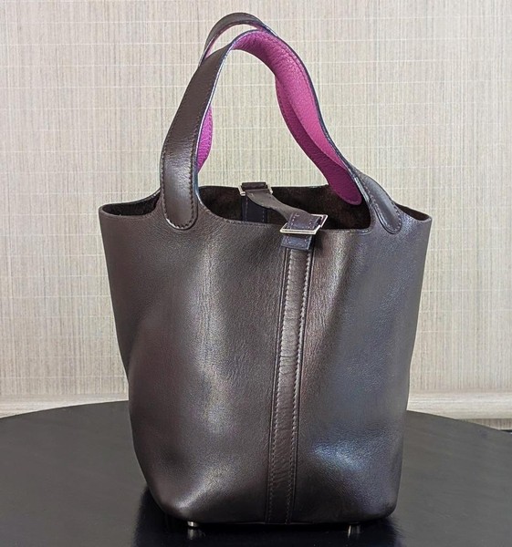 Rare Vintage HERMES PICOTIN 18 Brown Gulliver/Swift Purple/Mauve Pink Hand Bag