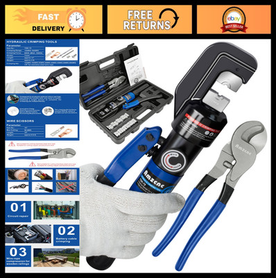 10 Ton Hydraulic Cable Lug Crimper & Cutter, 9 Dies, One-Hand Operation, 180° Ro