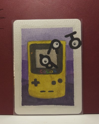 ACEO Original Unknown Gameboy Pokemon Nintendo Gouache Painting By Autumn E.