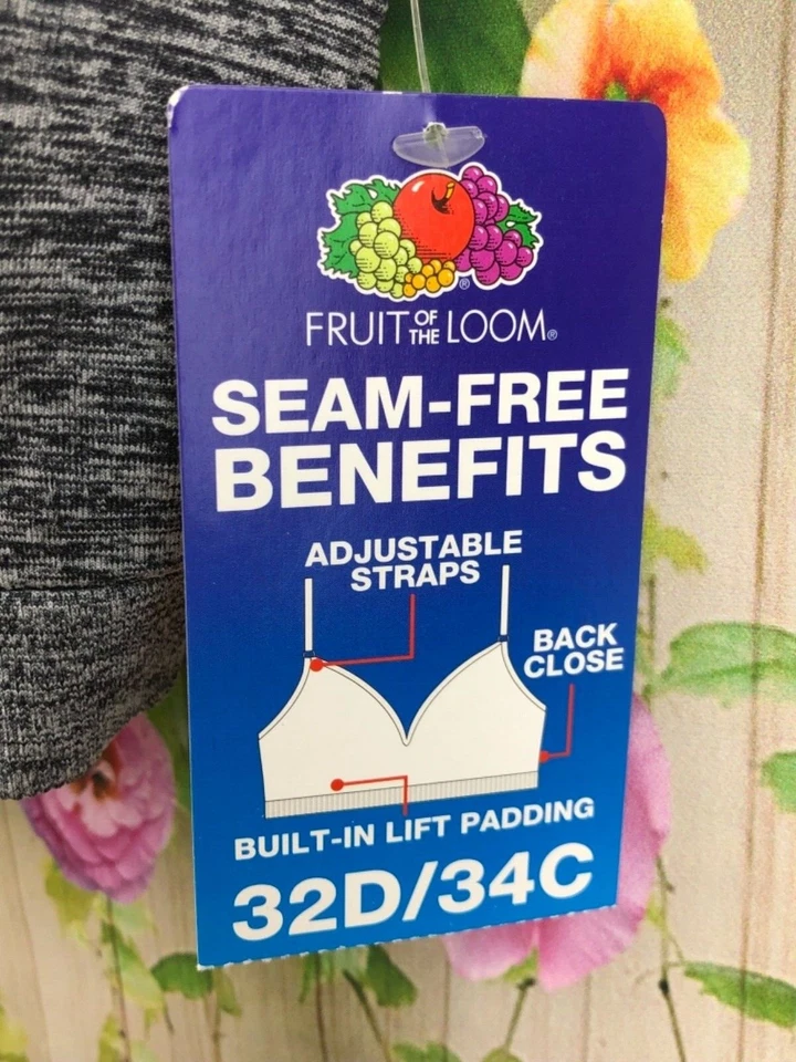 Sujetador Fruit of the Loom para mujer sin costuras estilo FT640 34C gris nuevo Foto 2 de 4