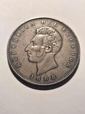 1888-DT Ecuador/ Santiago Chile Sucre Silver VF+ #17758
