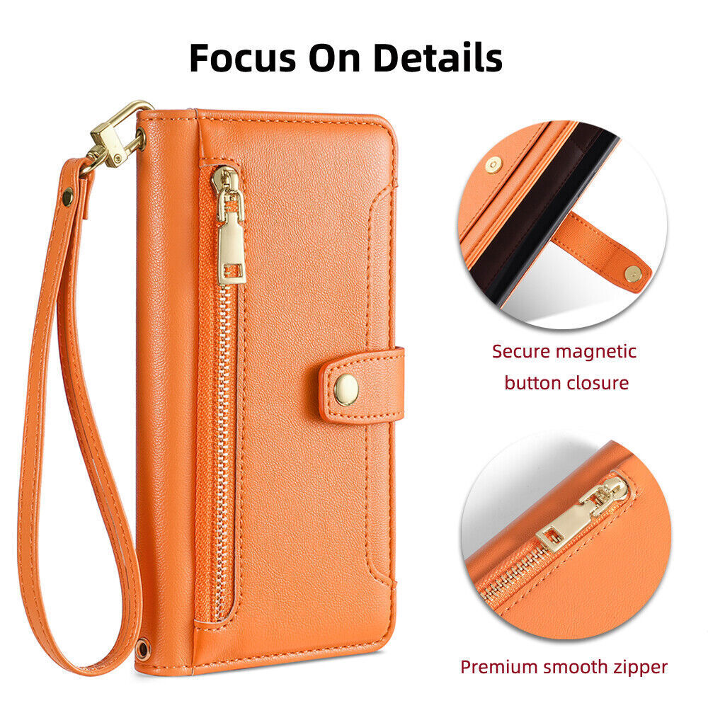 Leather Zipper Strap Wallet Phone Case For Google Pixel 7A 7