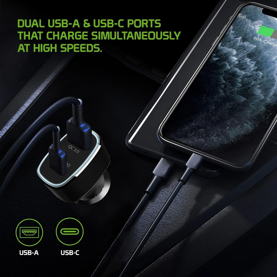 Cellet 48W Fast Car Charger USB-C & A Adapter for iPhone / Galaxy S24 QC 3.0 PD - Image 4 of 4