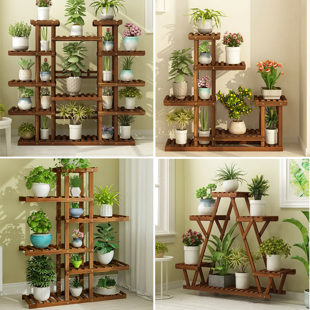 Wooden Multi Tier Plant Stand Flower Rack Shelf Bonsai Holder Home Garden  Corner