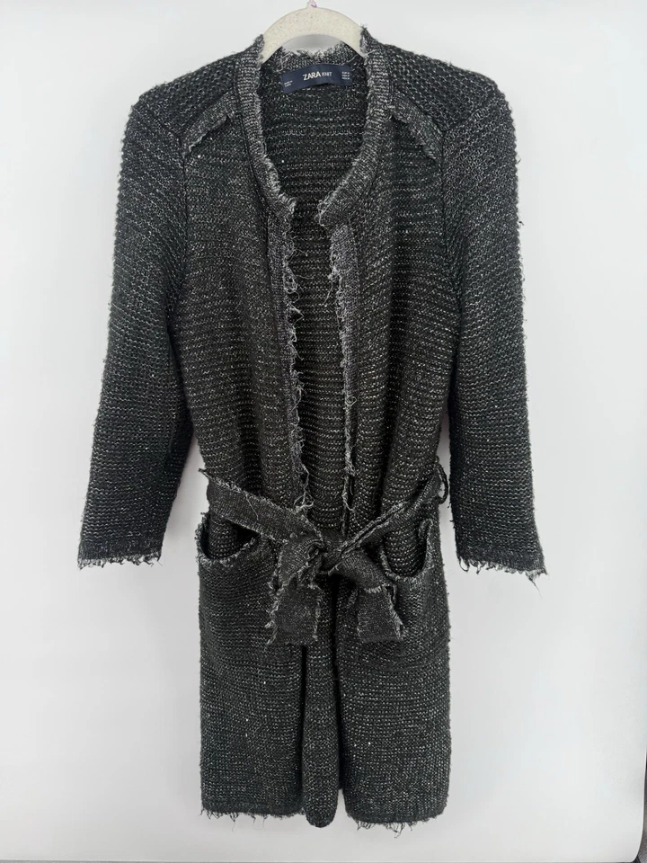 ZARA Knit TWEED MAXI COAT WITH METALLIC THREAD SIZE M