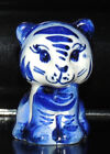Vintage Porcelain Tiger. Russian Gzhel. White/Cobalt. Hand made and painted.