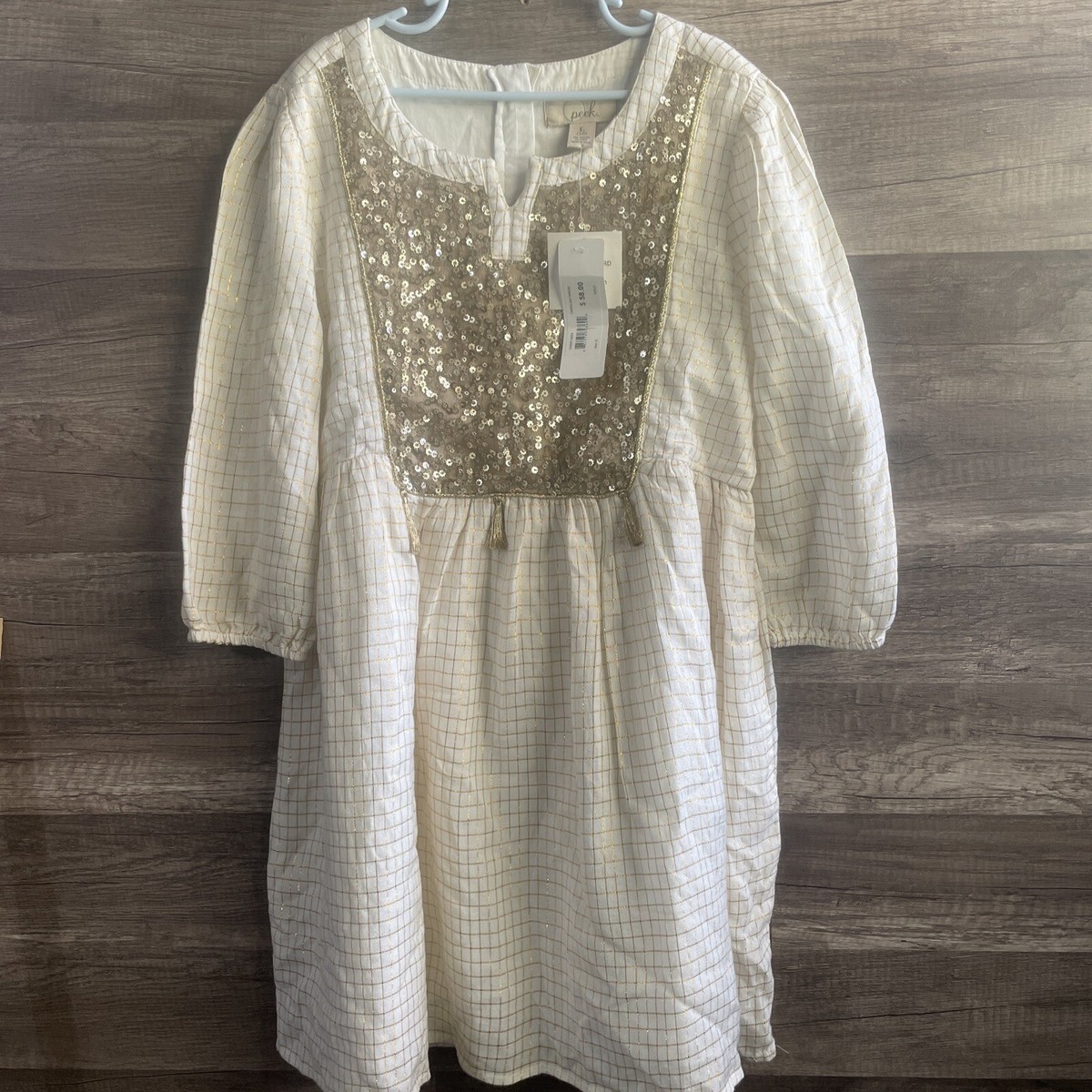 Girls Nordstrom Peek Kids Cotton Sequence Long Sleeve Dress Sz L (10) NWT