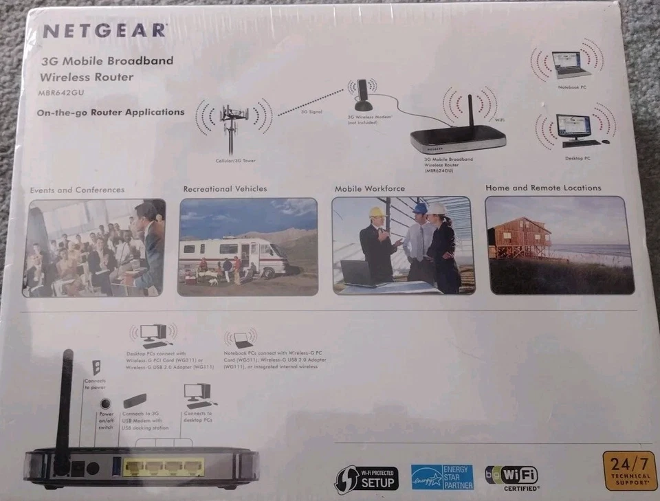 3G WIRELESS ROUTER MOBILE BROADBAND WIFI INTERNET NETGEAR MBR624GU 4-PORT New - Image 4 of 4