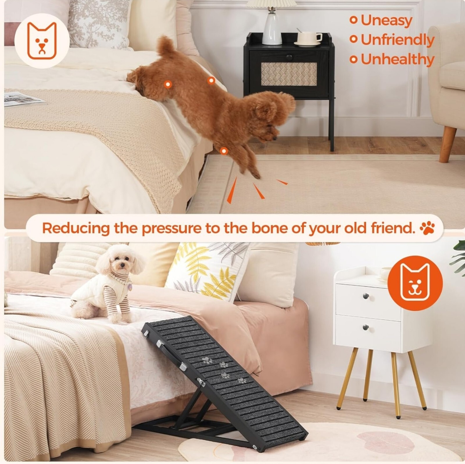 Portable Dog Ramp for Bed – Folding Pet Ramp for Small Dogs, Non-Slip Carpet.