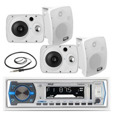 4 Marine 6.5" Box 800w Speakers, Pyle Bluetooth Usb Am Fm Radio, Marine Antenna