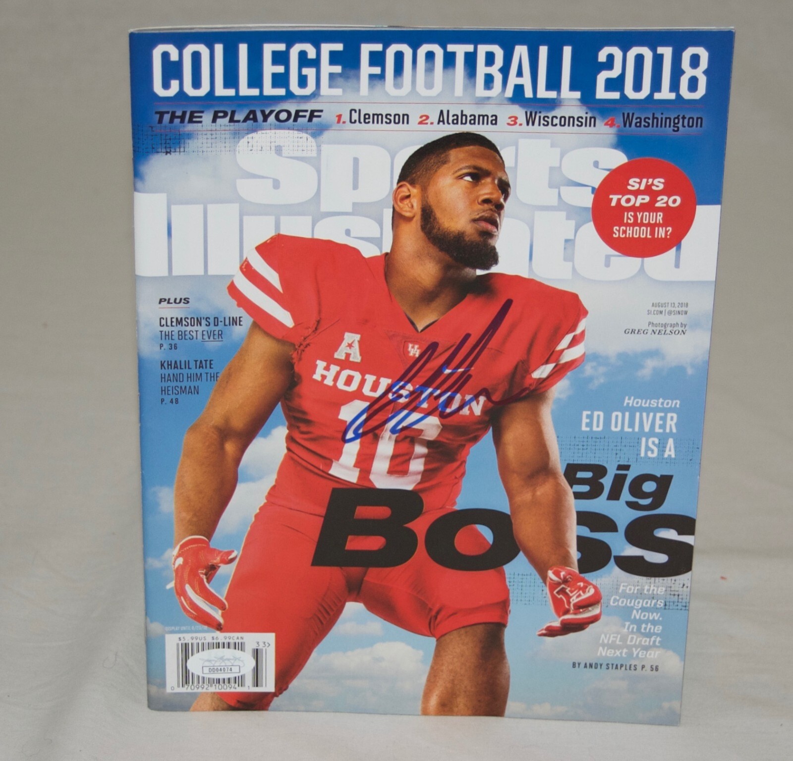 Ed Oliver Autographed Signed Houston Cougars Sports Illustrated Magazine JSA 