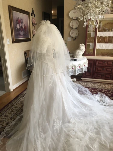 Braut leuchtende Brautkleider Kathedrale mit langer Plissee Sweep Schleppe Satin - Bild 15 von 23