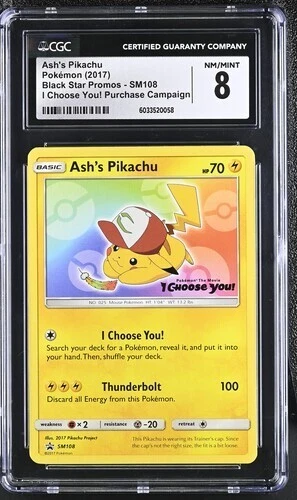 CGC 8 ASH'S PIKACHU SM108 BLACK STAR PROMOS I CHOOSE YOU POKEMON MINT