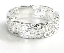 Sterling Silver Filigree Cutout Flower Ring Band, Size 6, 7, 8 or 9 - Gift Boxed