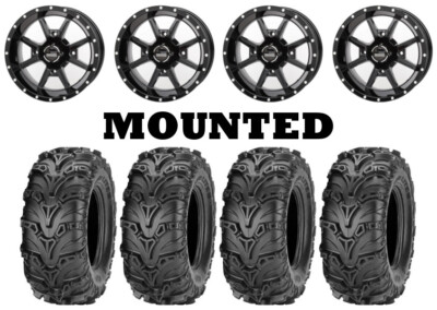 Kit 4 ITP Mud Lite II 2 Tires 28x9-14 on Frontline 556 Black Wheels IRS