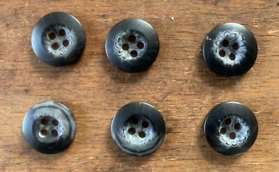 6 runde flache 4 Loch Knöpfe Nähen 15 mm Hornimitat natur dunkelbraun grau