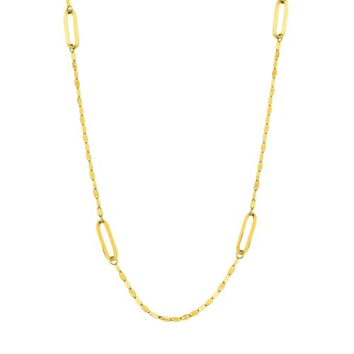 Adjustable Hammered Forzentina with Link Station Necklace Real 14K