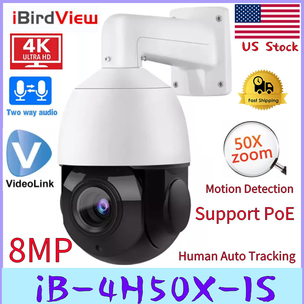 8MP PTZ PoE IP Camera Speed Dome Auto Tracking Human Detection Two Way Talk USA