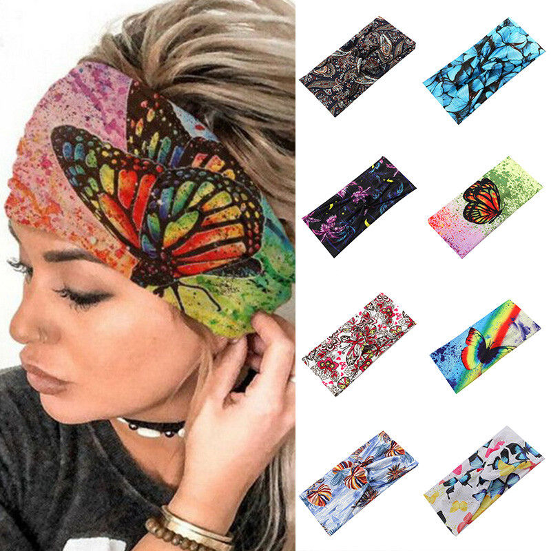 Boho Print Elastic Turban Headwrap for Women Casual Wide Knot Headbands