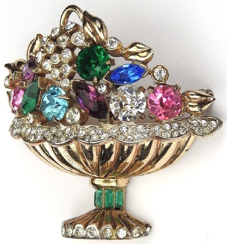 Corocraft Sterling Pave and Multicolour Stones Fruit and Flower Basket Pin - Bild 2 von 8