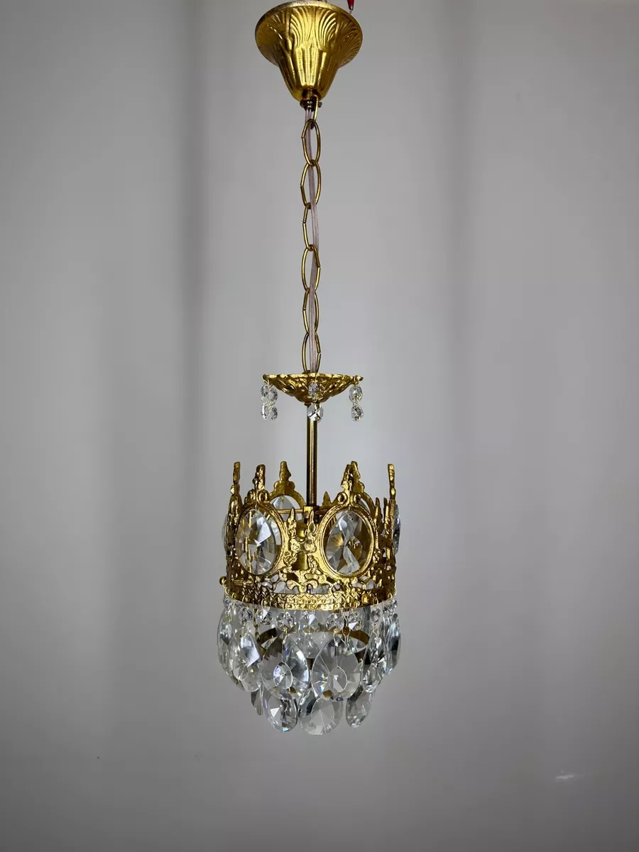 Antique Vintage Small Crystal Chandelier Vintage Brass Chandelier Ceiling Lamp