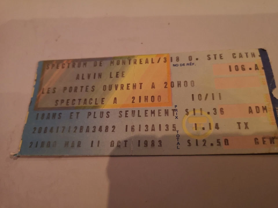 ALVIN LEE TICKET STUB MONTREAL SPECTRUM OCT. 11 1983 EXTREMELY RARE! - Image 4 of 4