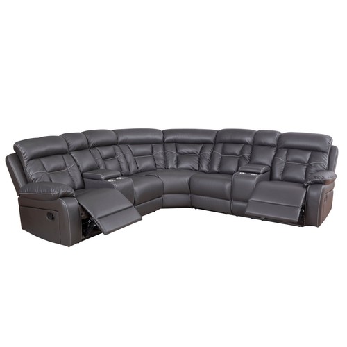 Faux Leather Manual Reclining Sofa, Cornor Sectional Couch with 2 Recliners - Picture 8 of 46