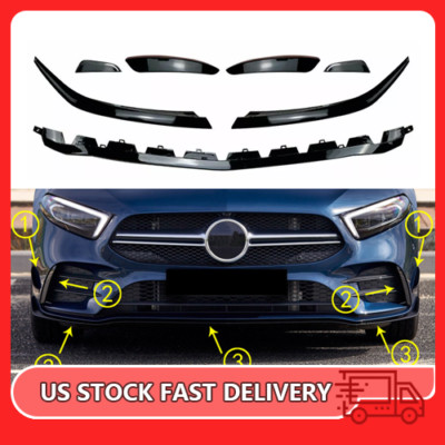 For 2019-2022 Benz A Class W177 AMG35 Gloss Black Front Bumper Canard Lip Kit