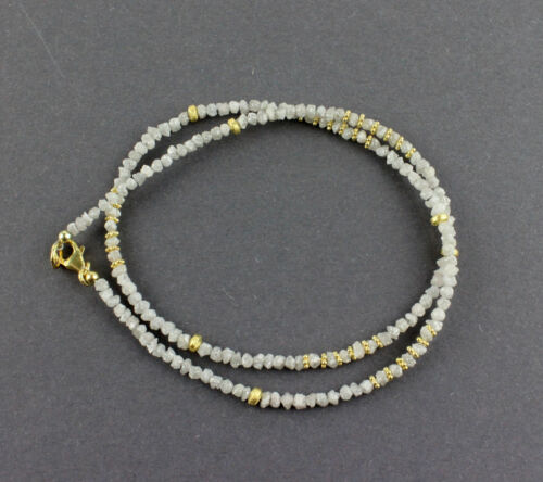 Rohdiamant Collana Pietre Preziose Bianco Diamante Naturale Dorato 925 Argento - Foto 2 di 3