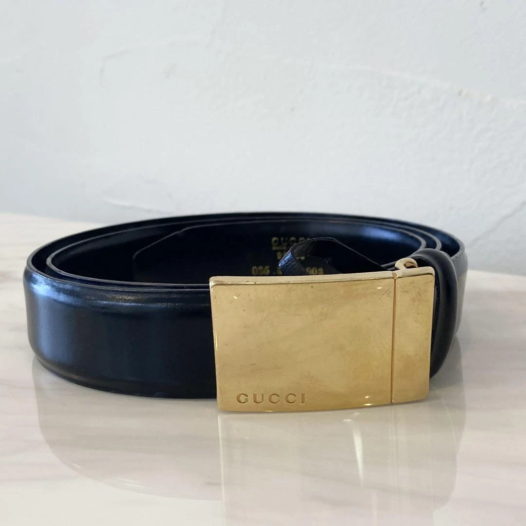 Ceinture GUCCI en cuir noir Accessoire mode homme Longu cm, boucle dorée