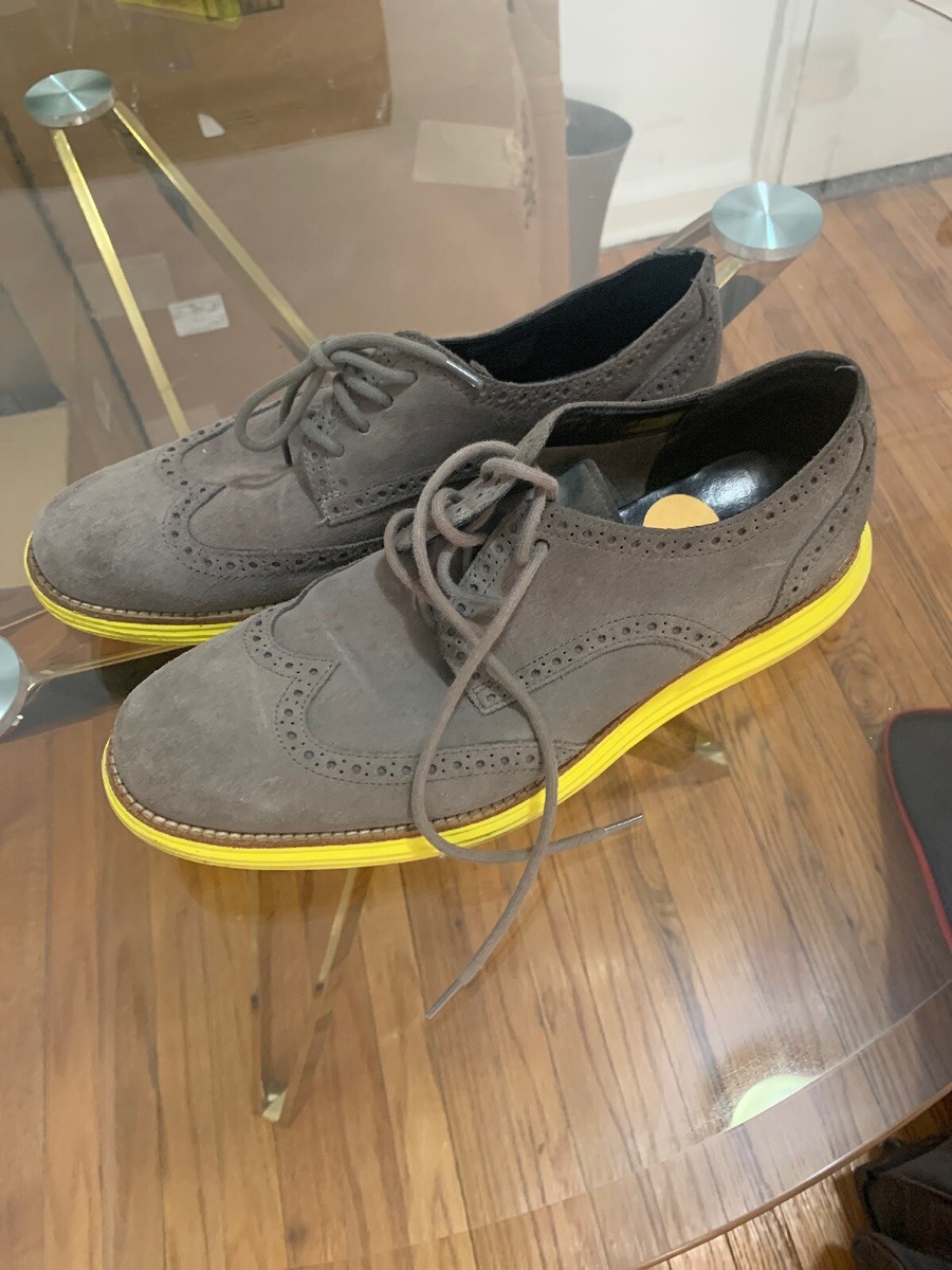 Mens Cole Haan Lunargrand Grey Suede Wingtip Yellow Soles Sz  display picture 3