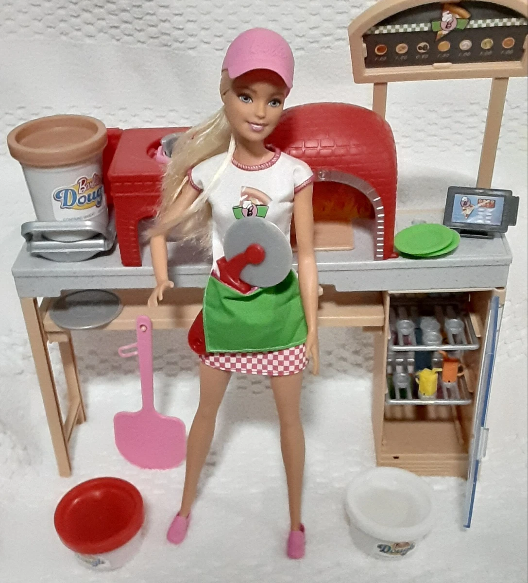 Pizza chef Barbie in wood fire Pizza kitchen with accessories