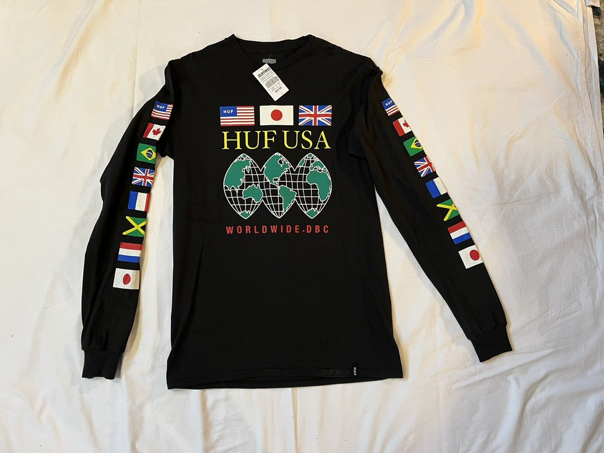 HUF USA WORLDWIDE DBC LONG SLEEVE FLAGS T SHIRT Black Size