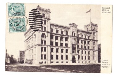 Antike Postkarte GRAND TRUNK RAILWAY SYSTEM, GENERAL OFFICE'S MONTREAL CANADA