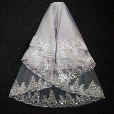 Fashion Two Layer Bridal Veil White Ivory Tulle Wedding Veil With Comb Lace Edge